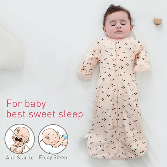 2 Pack Transitional Swaddle Sack with Arms Up Length Sleeves & Mitten Cuffs, Sleeping Sack Bag 2 Ways Zipper, Wearable Swaddling Blanket for Newborns Baby Snug Fit Calms Startle Reflex