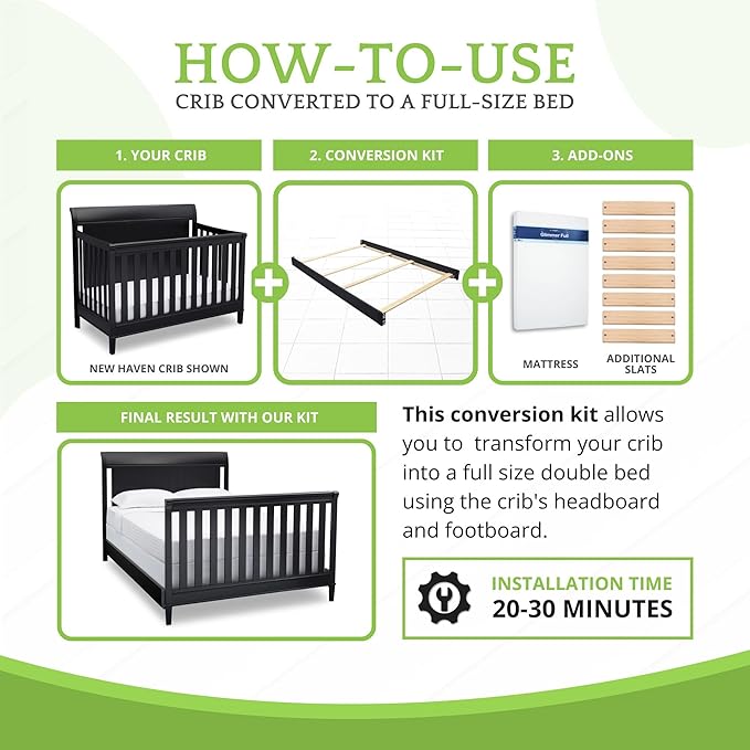 Full-Size Conversion Kit Bed Rails Compatible with Delta Children Convertible Cribs - Solid Wood Rail #0050 - Toddler and Adult Bed Rail for Full-Size Beds - Baby Furniture (Ebony - 0011)