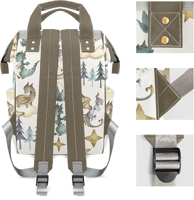 Personalized Cute Dragon Watercolor Custom with Name Diaper Bag Backpack For Baby Boy Girl Dad Mom Unisex for Adult Daypack Holiday Gift