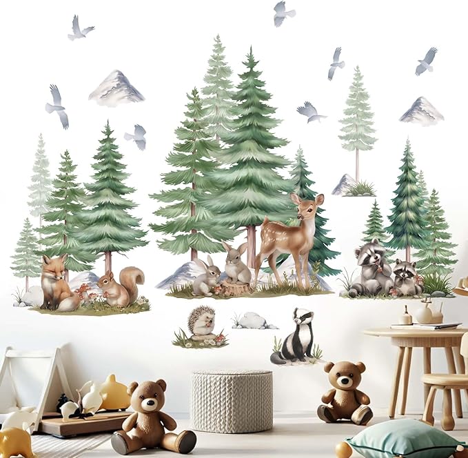 Animal Wall Stickers Decals for Nursery: Baby Animals Theme Peel and Stick Removable Vinyl Wall Stickers for Infant Room Kids Bedroom Toddler