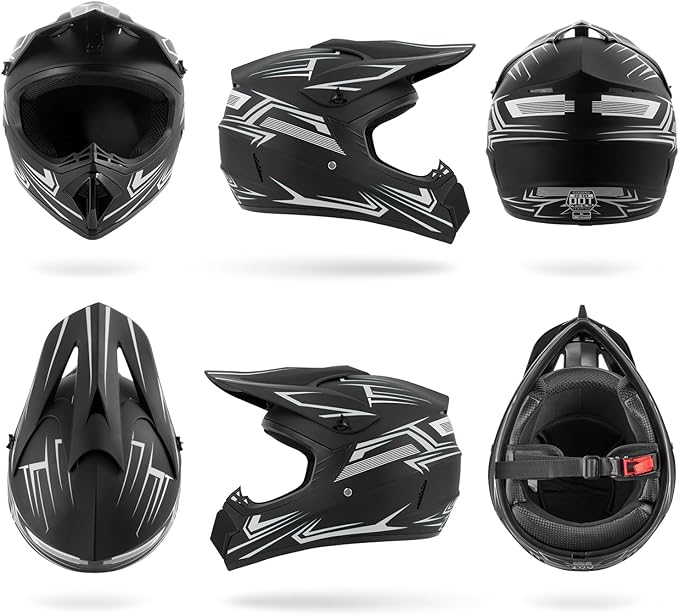 Youth Kids Dirt Bike Motocross Helmet (Goggles Gloves Face Mask) 4PCS Set, DOT Approved Boys Full Face Motorcycle Helmets, ATV BMX MX Mountain Bike Off Road Kid Helmet (Gray, S)