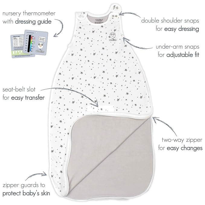 Woolino Merino Wool & Organic Cotton Baby Sleep Sack 2-24 Months – Ultimate 4-Season Baby Sleeping Bag, Universal Size Wearable Blanket, 2-Way Zipper & Adjustable Fit, Year-Round Use - Aloe