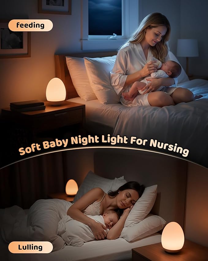 NICKLUC Egg Night Light for Nursery: Baby Night Lights Tap Lamp Stepless Dimming with Warm White and 7 RGB Colors Rechargeable Portable for Infant and Kids Bedroom Breastfeeding Sleep Aid