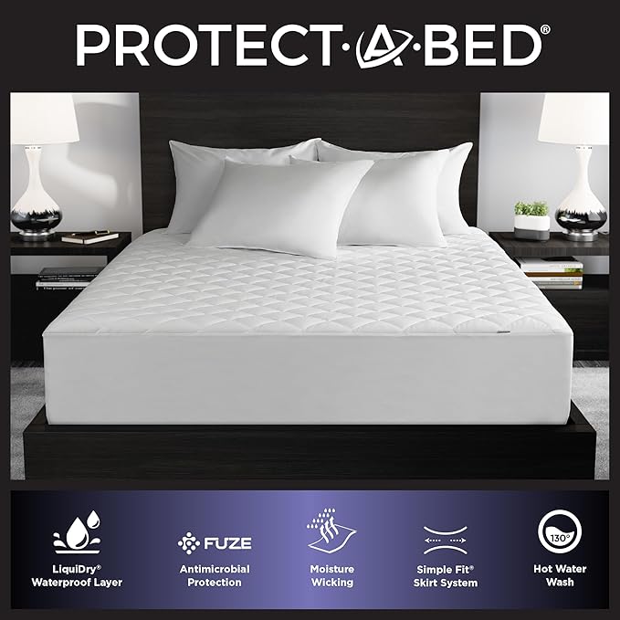 Protect-A-Bed Essential Mattress Pad King, 100% Waterproof, Dust Mite Barrier Mattress Pad, Breathable & Quiet, Antimicrobial, Fits 11"-18" Mattresses