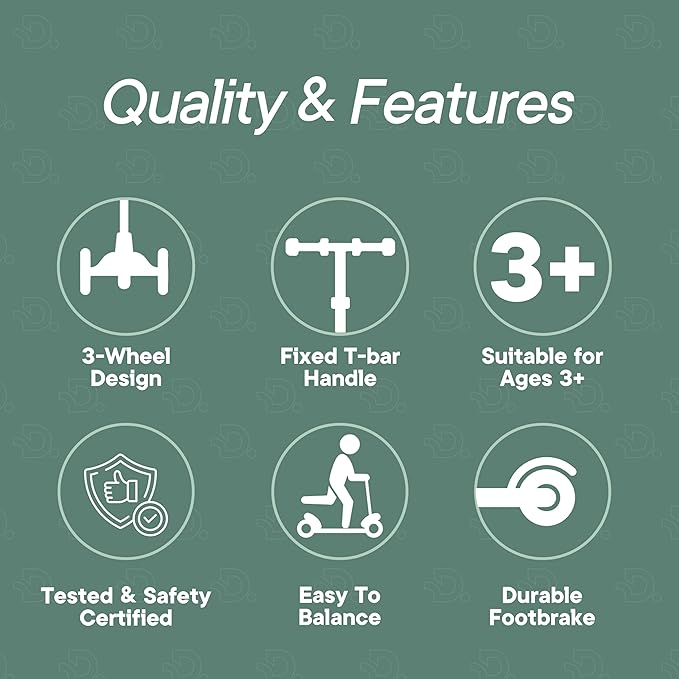 Dribbl 3-Wheel Kids Scooter - Lean-to-Steer Technology, Adjustable Height Handlebar, Wide Anti-Slip Deck, Scooter for Boys & Girls Ages 3+, Child Safety Approved, Support Riders Up to 165 lbs, Aqua