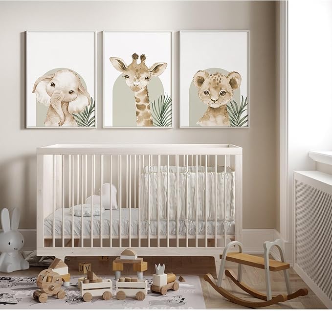 Animal Wall Art Pictures Baby Nursery Canvas Wall Art Decor Safari Animal Prints Jungle Kids Wall Art Woodland Nursery Wall Decor Giraffe Jungle Poster for Room 16x24 Inch Unframed Set of 3