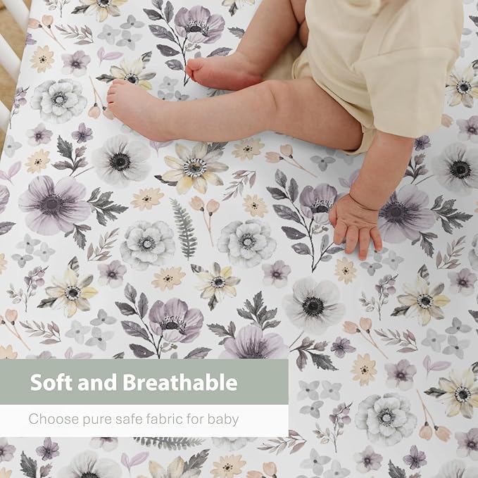 Watercolor Antique Floral Baby Crib Sheets for Boy Girl 52x28Inch Spring Garden Flowers Soft Stretchy Fitted Crib Mattress Cover Summer Wildflowers Baby Sheet for Standard Crib & Toddler Mattress Pad