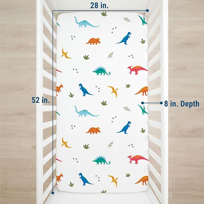 Wildkin Kids 100% Microfiber Crib Sheet – Soft, Breathable Fitted Sheet - Jurassic Dinosaurs