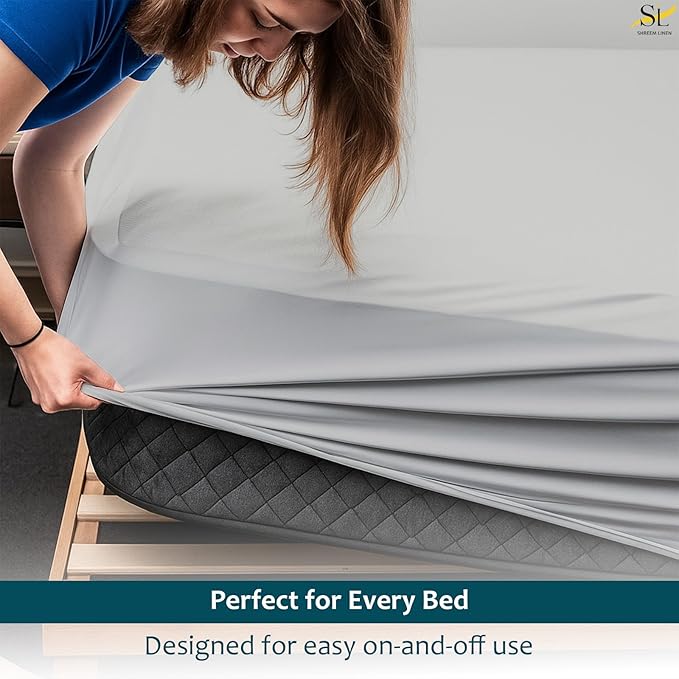 Mattress Protector 48x75 3/4 Full Bunk Fitted Sheet Style - Waterproof Vinyl Mattress Cover, Breathable, Bed Wetting & Spill Protection, Fits Mattresses up to 9" Deep (Light Grey)