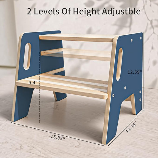 Wingyz Toddler Step Stool,Height-Adjustable Wooden Step stools for Kids with Handles,2 Stepstool for Toddlers,Bathroom Sink, Kitchen, Bedroom,Potty Training