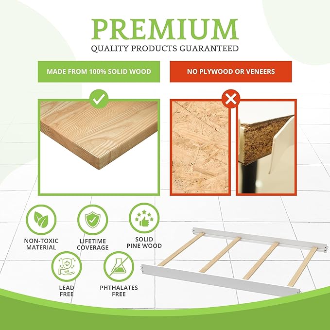 Full-Size Conversion Kit Bed Rails for Evolur Cribs - Solid Wood Crib Convertible Kit to Kids Bed - Transitional Style Rails & Easy-to-Install Child Essentials for Safety (White)
