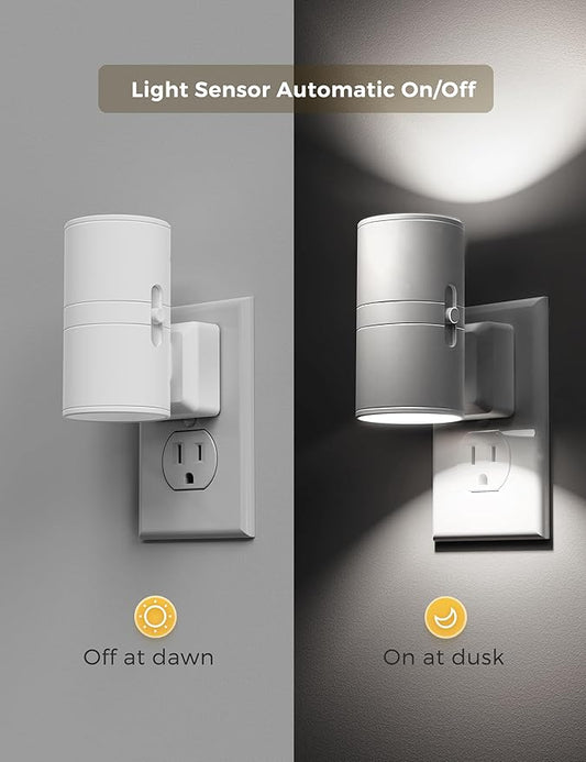 L LOHAS LED Bright Night Light, Night Lights Plug into Wall, Daylight White, Dimmable Nightlight Plug in White Shade, Light Sensor, Decorative LED Nightlights for Hallway Bathroom Kitchen, 2 Pack