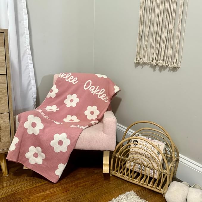 Personalized Icon Pattern Blanket – 100% Organic Cotton Customized Baby Blanket, Custom Name, Bassinet 30x40, Gift for Baby Shower, Birthday Present, Girls and Boys, Toddlers Kids, Made In America