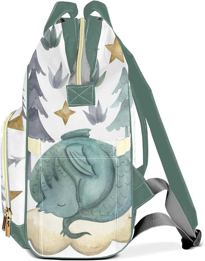 Personalized Cute Dragon Watercolor Custom with Name Diaper Bag Backpack For Baby Boy Girl Dad Mom Unisex for Adult Daypack Holiday Gift