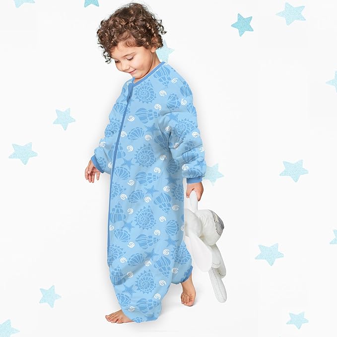 Toddler Sleep Sacks,Winter Long Sleeve Sleeping Sack 2.5Tog, Toddler Sleep Sack with Feet, Baby Sleep Bag Winter, Wearable Blanket with Legs for Early Walkers(Blue Ocean,3T-5T)