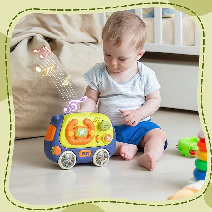 Interactive Musical Driving Toy with Lights & 14 Melodies – Portable Sensory Steering Wheel for Infants. Early Learning Travel Activity Center for 6-18 Month Olds