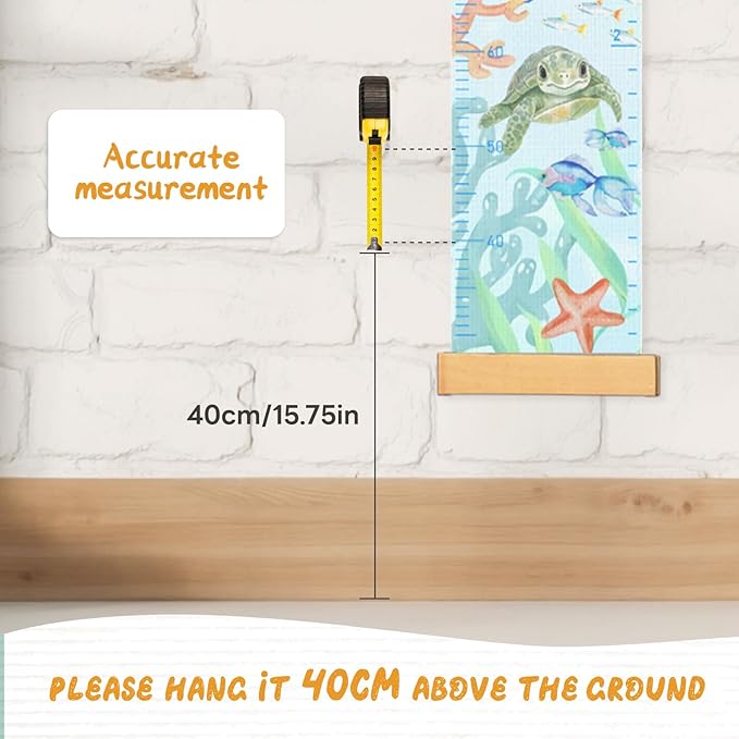 Woodemon Personalized Name Growth Chart for Wall, Painted Marine Animals Canvas Height Chart for Kids Baby Child Toddler, Canvas Growth Chart for Wall Nursery Decor, Hangable & Waterproof