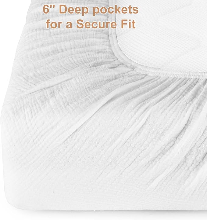 2 Pack White Muslin Mini Crib Sheets for Girl and Boy- Neutral Breathable Mini Crib Mattress Sheets Fitted for 24"x 38" -Nursery Décor Soft No Slip Crib Bed Sheets