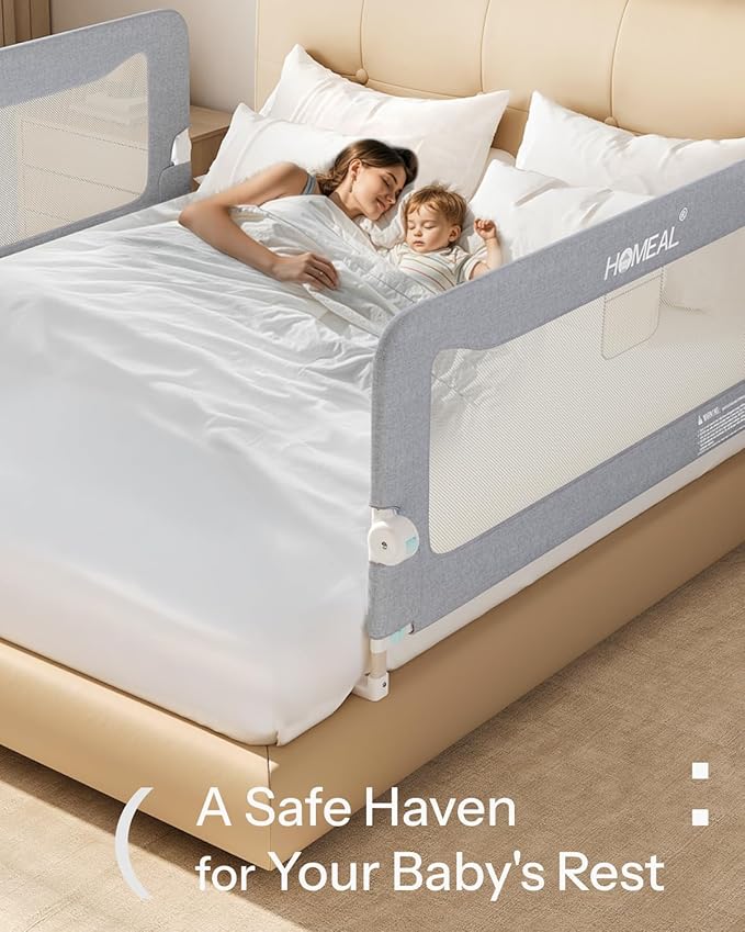 HOMEAL Bed Rail for Toddlers，32" x 26" Grey, Foldable Tall Baby Bed Rail Guard for Easy Use and Storage, U-Shaped Base Width Increased by 4", Suitable for Twin, Full, Queen, King Size Bed