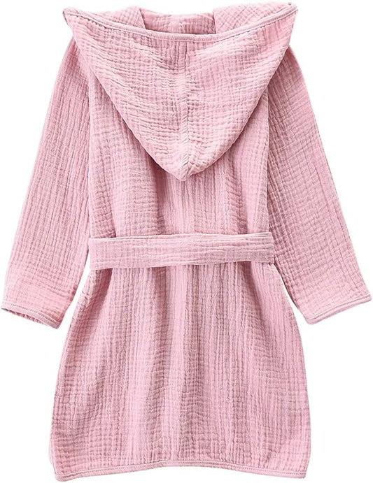 Organic Cotton Toddler Bathrobe, Soft and Breathable Baby Robe for Kid, Boy& Girl Hooded Robe Muslin