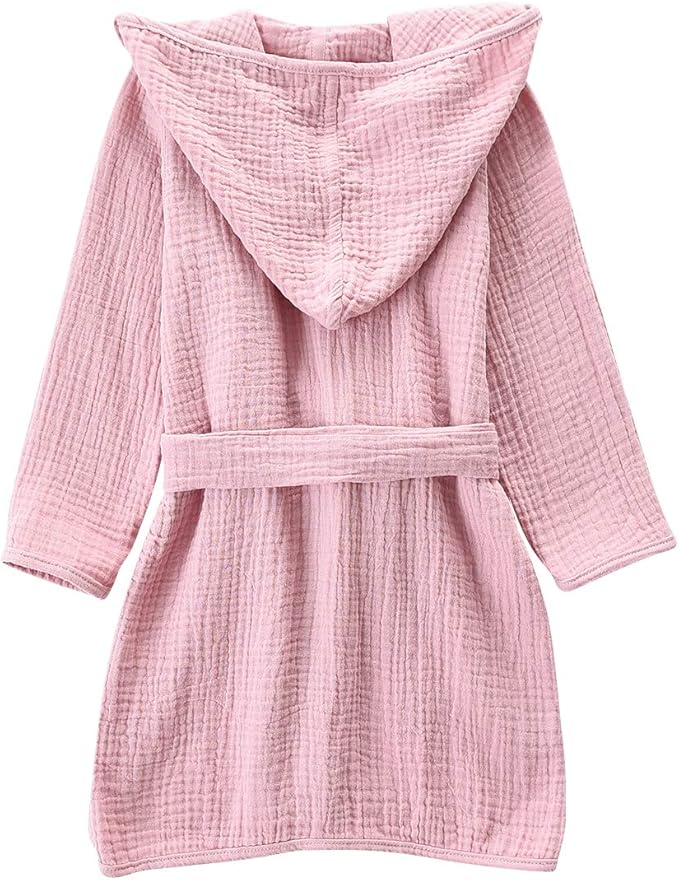 Organic Cotton Toddler Bathrobe, Soft and Breathable Baby Robe for Kid, Boy& Girl Hooded Robe Muslin