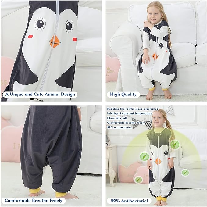 MICHLEY Toddler Sleeping Sack with Feet Newborn Infant Sleeveless Sleeping Bag 2-way Zipper Baby Wearable Blanket for Walkers,Penguin,5-6T