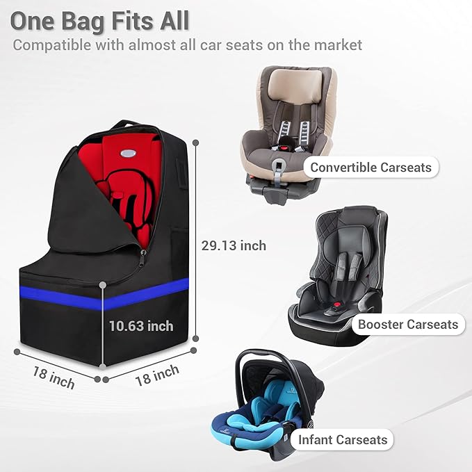 ProFaster Car Seat Travel Bag - Padded, Comfortable, Durable, Roomy Gate Check Carseat Cover Backpack Fits 3-in-1，Convertible, Booster & Infant Car Seats for Airplane, Airport, Blue