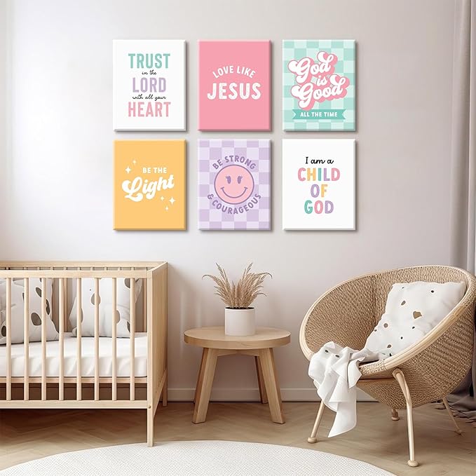 Christian Nursery Wall Art Decor Bible Verses Posters Girl Nursery Canvas Wall Decor kids room Prints Religious Scripture Pictures Modern Christian Artwork for Girls Bedroom 8x10x6 Inch Wrapped Canvas