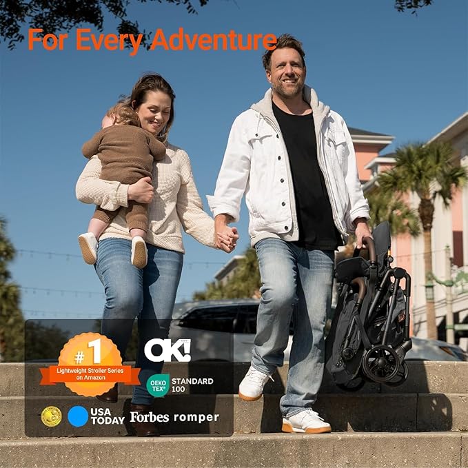 MAMAZING Lightweight Baby Travel Stroller with Carbon Fiber Frame, Compact & Airplane-Friendly, One-Handed Folding Design, 11.6 lbs, Perfect for Toddlers, Organizer & Cushion Included, Jet
