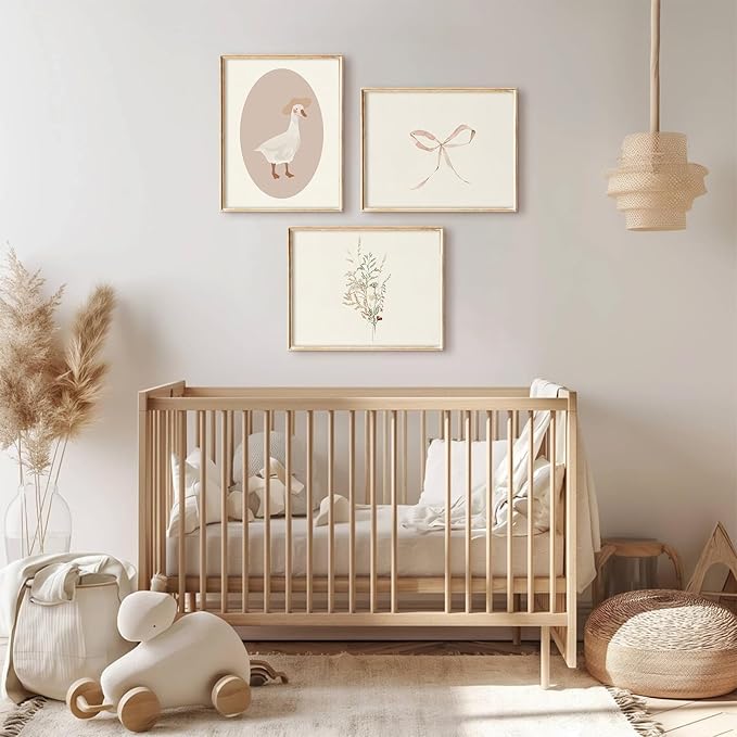 Coquette Vintage Wall Art Decor Pink Goose Nursery Poster Baby Girl Room Canvas Wall Decor Preppy Aesthetic Picture Trendy Bow Floral Prints Silly Goose Artwork for Bedroom 12x16x3 Inch Unframed