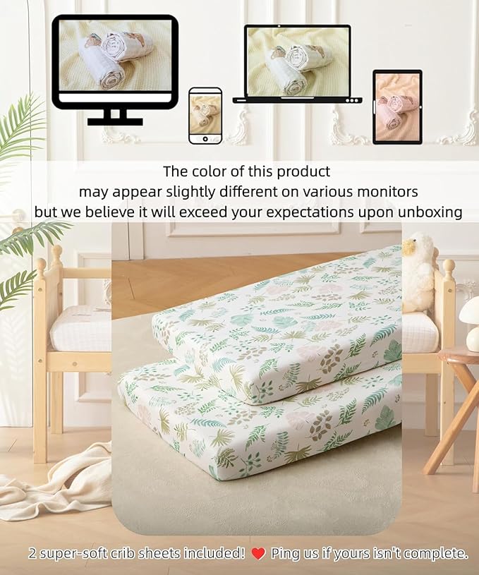 SDY Jersey Crib Sheets for Baby Boys and Girls,52"x28"X8", 2 Pack, Green Standard Oval/Retangle Crib Mattress Sheets for Toddler,Super Soft Breathable