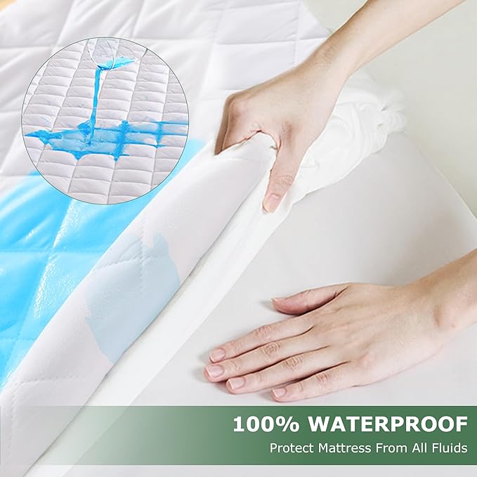 GRT 1 Pack Waterproof Crib Mattress Protector Rayon Made from Bamboo,Quilted Baby Mattress Cover Fitted Deep Pocket from 4" up to 9", Extra Breathable & Noiseless Toddler Mattress Pad 52"x28", White