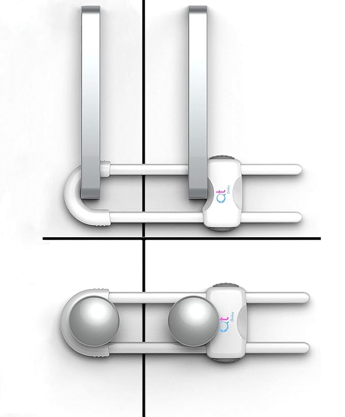 Pack of 12 - Baby Proofing Cabinet Locks Adjustable U Shaped Baby Safety Latches for Drawers, Fridge, Closet Modern Baby Proofing Cabinet Lock with Extra Secure Lock Buttons (White)