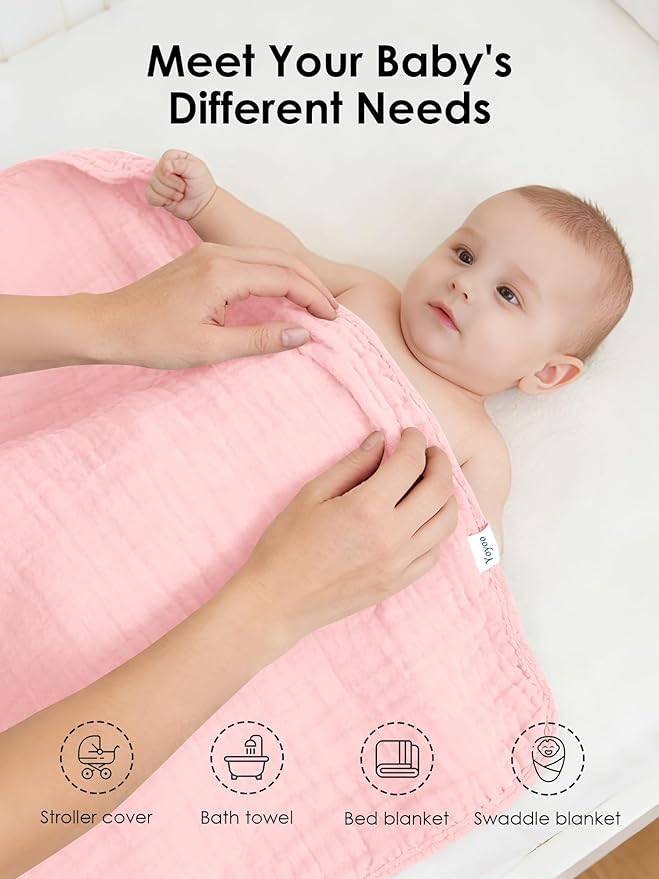 Muslin Hooded Baby Bath Towels - 3 Pack 100% Cotton Ultra-Soft Towels for Newborns, Infants, Toddlers - 32x32 Inch - Highly Absorbent, Quick-Dry Essentials for Bath Time, Beach, Pool, Sakura Series