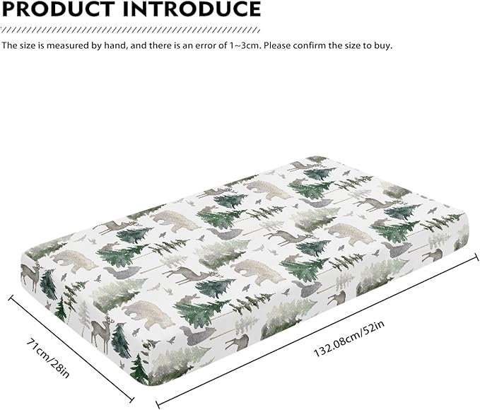 Woodland Forest Animals Fitted Crib Sheet for Boys Girls Watercolor Pine Tree Baby Sheet for Standard Crib and Toddler Rabbit Deer Bear Nursery Bed Mattress Sheets 28"x52"