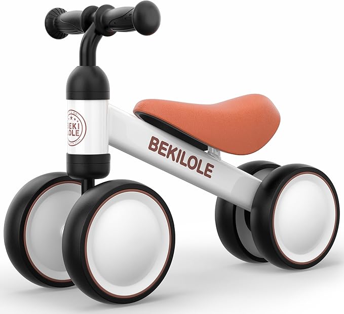 BEKILOLE Balance Bike Toys for 1 Year Old Boy Gifts, 12-24 Month Toddler Balance Bike, No Pedal 4 Silence Wheels&Soft Seat First Riding on Toys, One Year Old Boy Birthday Gifts, White & Brown