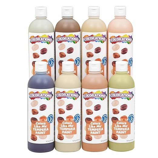 Colorations Washable Multicultural Paint - Color Like Me, 16oz Bottle, 8 Skin Colors, Kids, Art Supplies, Diverse, Rich Colors, Skin Tones, Multi-ethnicity, Colors from Around The World (Item # CMUL)