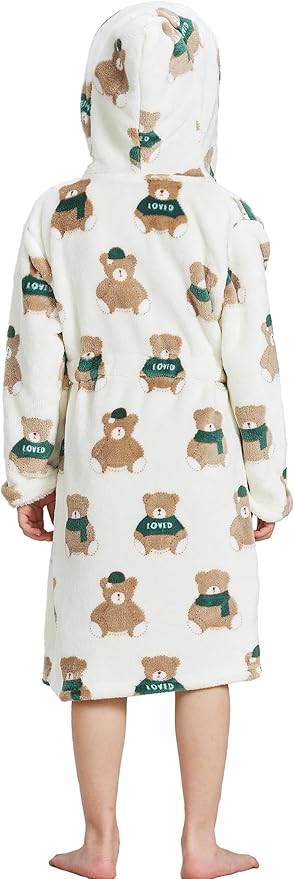 Toddler Robes Cute Pattern Bathrobe Unisex Kids Robe Baby Flannel Hoodie Pajamas Sleepwear