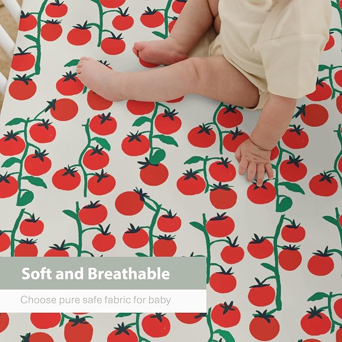 Sweet Red Tomatoes Baby Crib Sheets for Boy Girl 52x28Inch Cute Cherry Tomato Soft Stretchy Fitted Crib Mattress Covers Red Summer Tomato Fruit Baby Sheets for Standard Crib and Toddler Bed Mattress