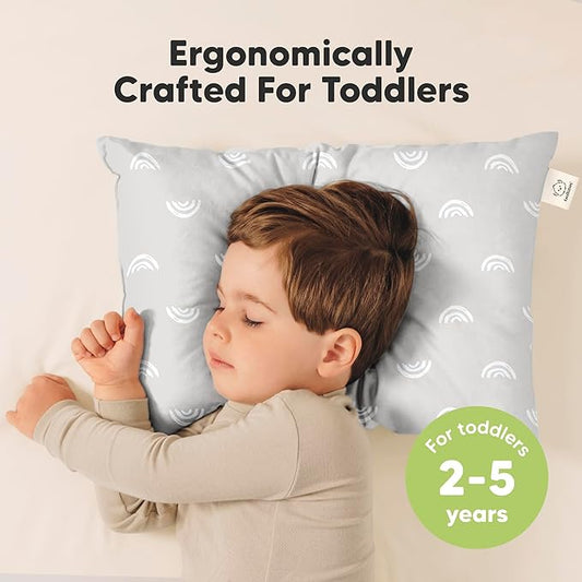 KeaBabies 2-Pack Toddler Pillow 13x18 - Soft Organic Cotton Kids Travel Bed Pillows for Sleeping, School, Nap, Machine Washable, Toddlers 2 to 5, Pillowcase Sold Separately (Gray Rainbow)