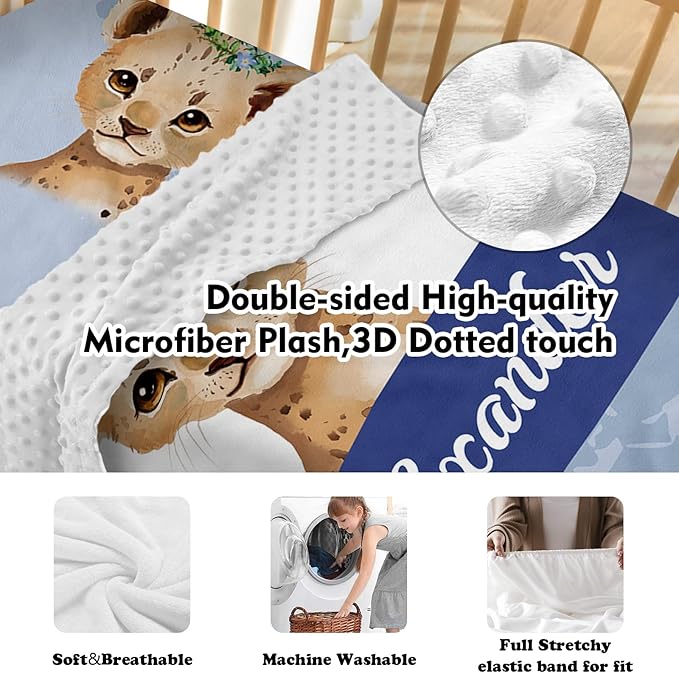 Personalized Baby Crib Bedding Set: 4 Piece Custom Gift Crib Bed Set with Name - Blue Leopard Design, Nursery Bedding Set for Baby Girls,Newborn Boys Girls Crib Sets, Crib Bedding Shower Gifts