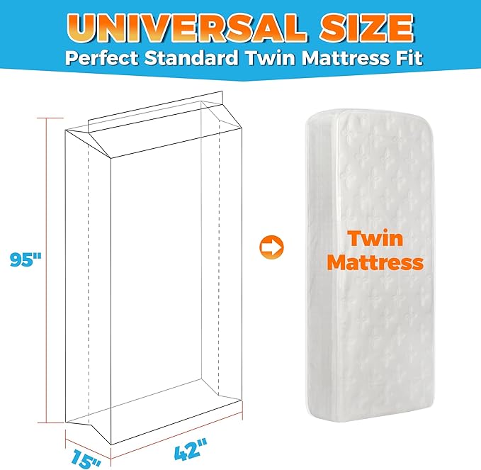Storage Standard Twin Mattress Storage Bag - Waterproof & Reusable Mattress Bags for Moving, Heavy-Duty 4-Mil Plastic with Tape Strips & Label Sticker, 95 x 42 x 15 Inch, for Standard Twin Mattresses