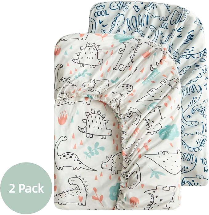 SDIII 2 Pack Dinosaur Crib Sheets for Boys 52×28 Stretchy Microfiber Jersey Knit Fall Crib Sheets Dinosaur for Standard Crib and Toddler Mattress