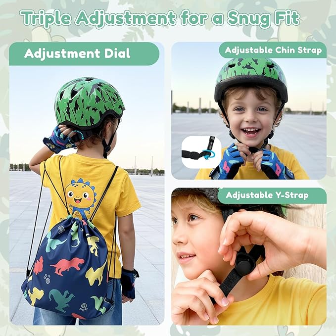 Toddler Bike Helmet with Gloves and Backpack Set, 3 Sizes for Baby Infant to Kids Ages 1-3 3-5 5-8+, Adjustable Boys Girls Bike Helmet for Bicycle/Scooter/Skateboard/Roller Skate