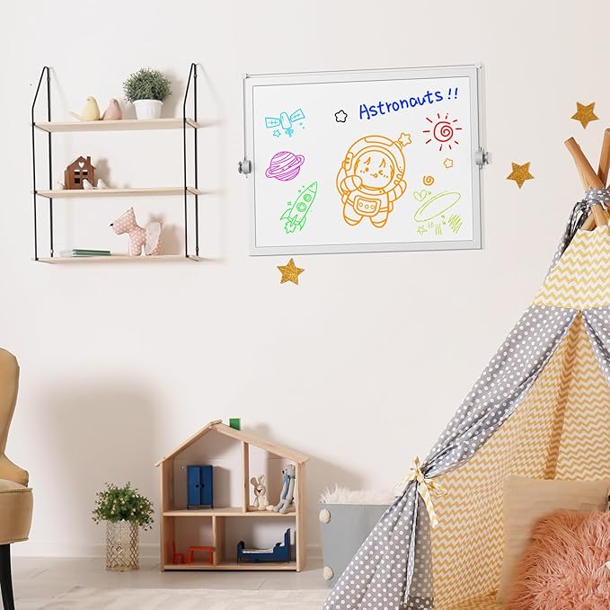Laokiiy Weekly Dry Erase White Board, 16X12IN Magnetic Desktop Whiteboard Calendar with Stand, 8 Markers, 4 Magnets, 1 Eraser, Portable Double-Sided White Board Easel for Kids Memo to Do List Desk
