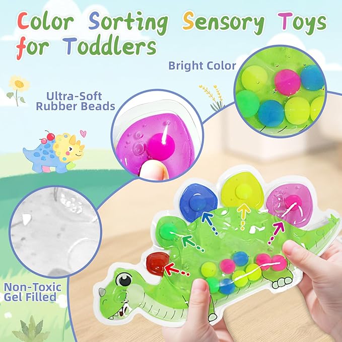 Christmas Stocking Stuffers 2pcs Dinosaur Color Sorting Sensory Toys, Toddler Preschool Learning Activities Fine Motor Travel Autism Quiet Fidget Toys for Classroom, Gifts for Kids 3 4 5 Year Old