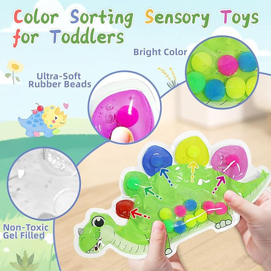 Christmas Stocking Stuffers 2pcs Dinosaur Color Sorting Sensory Toys, Toddler Preschool Learning Activities Fine Motor Travel Autism Quiet Fidget Toys for Classroom, Gifts for Kids 3 4 5 Year Old