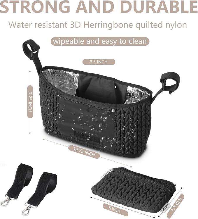 LUKJOJO Stroller Organizer With Insulated Bottle Holder- Universal Fit, Detachable Bag, Fit For Most Of The Stroller And Pet Stroller (Black-B)
