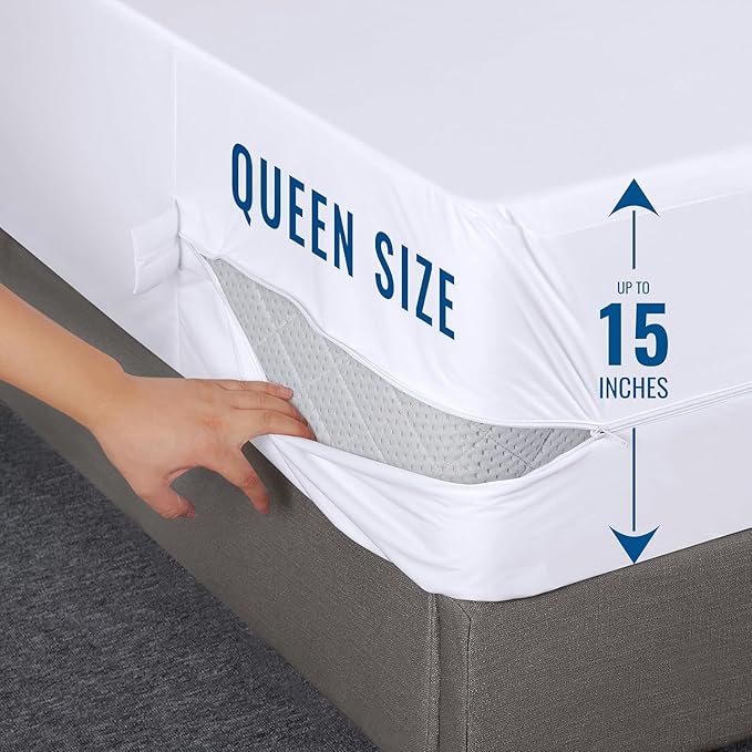 Utopia Bedding Waterproof Mattress Protector Queen Size (Pack of 2), Zippered Mattress Encasement Bed Bug and Dust Mite Proof, Absorbent Six-Sided Mattress Cover