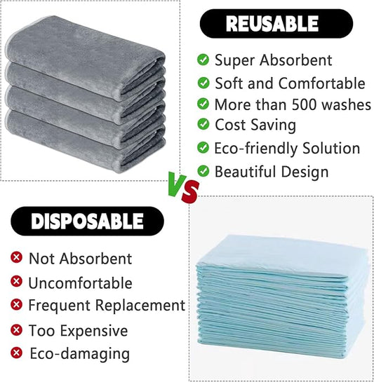 FUMMI 4 Pack Reusable Waterproof Incontinence Bed & Chair Pads, 22” x 21” Extra Heavy Absorbency, Soft Flannel Surface, Non-Slip, Machine Washable for Dogs, Adults & Babies (Solid Grey, 22“ ×21”)